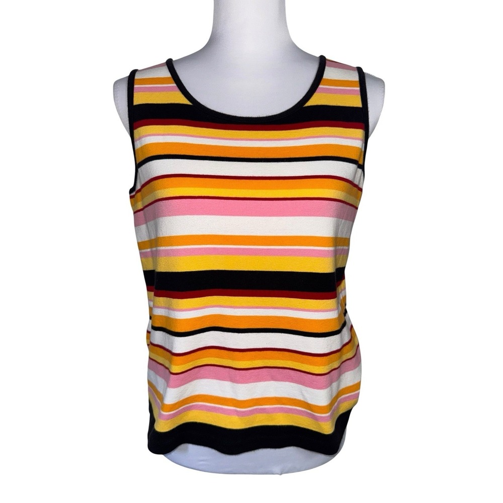VTG Relativity Striped Sleeveless Tank Top Womens M Pink Yellow Orange Black